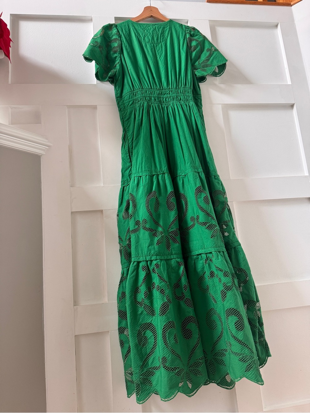 Anthropologie Maeve The Somerset Maxi Dress Eyelet Kelly Green, S/M - Picture 5 of 14